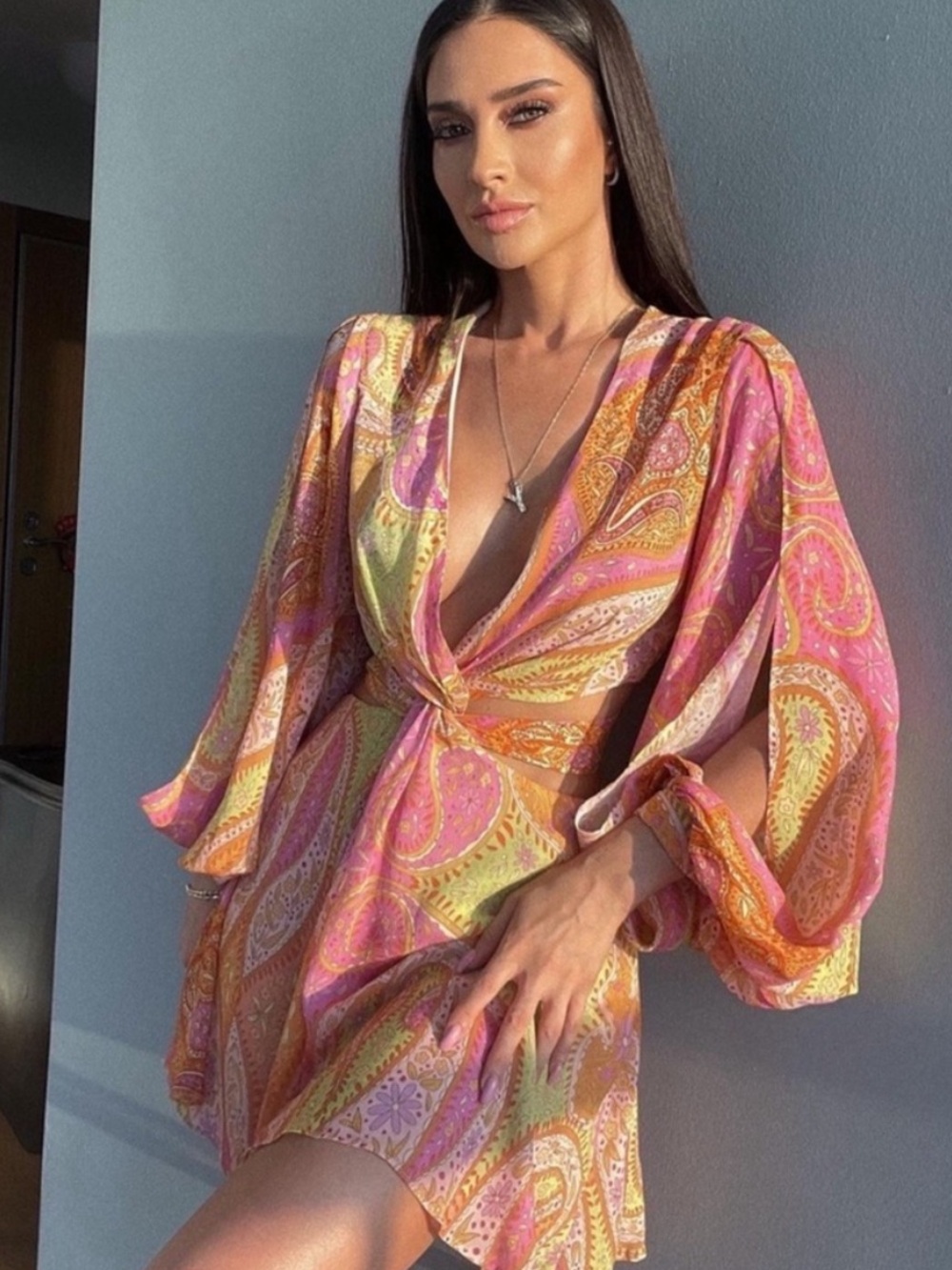 Zara Paisley Multi Color Printed Mini Dress